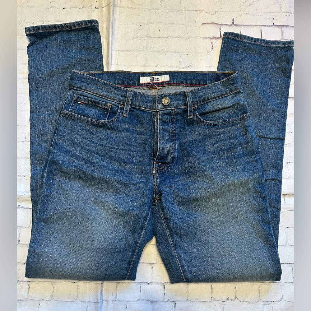 mens jeans Tommy Hilfiger Denim Blue Jeans Straight 30x32 magnetic Velcro close
